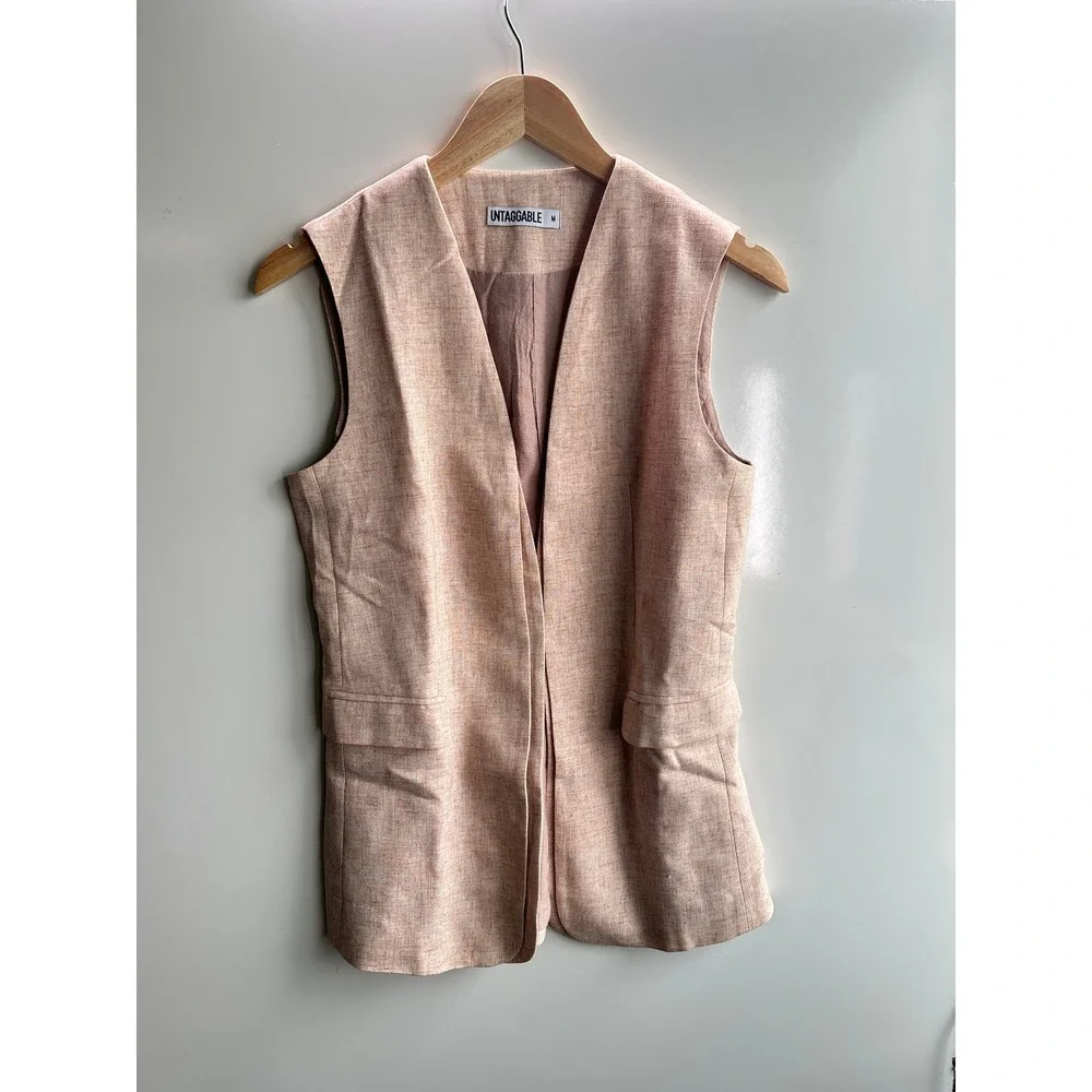 Untaggable Tunic Vest Sleeveless Blazer Blush Minimalist Layering Chic‎ NEW
